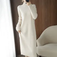 캐주얼 드레스 여성을위한 미적 최대 스웨터 드레스 겨울 느슨한 여자 로브 긴 빈티지 니트 바디콘 한국 패션 화이트 220921