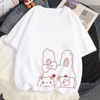 Women&#039;s T Shirts Selfie Kaninchen Kawaii Nette Anime T-shirt Frauen Casual Harajuku Stil Weibliche Sommer Kleidung 2022 Style Tops