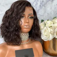 Short Wavy Bob Wig Lace Front Human Hair Wigs Bleached Knots Virgin Brazilian 13x4 Lace Wig Pre Plucked Natural Hairline208U
