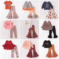Clothing Sets Girlymax Autumn Fall Baby Girls Long Short Sleeve Floral Stripe Leopard Bell-bottoms Pants Be Kind Wild Child Set Kids Clothing W220922