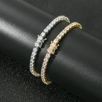 Hip Hop Zircon Tennis Chain Men Zircon Bracelet Women Necklace 5A Quality 14K Real Gold Plating286t