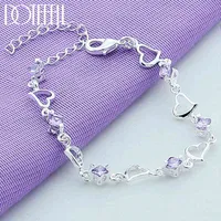 Link Chain Doteffil 925 Sterling Silver Heart Purple Zircon Armband för kvinnor smyckengagemangsfest Julklapp 0922