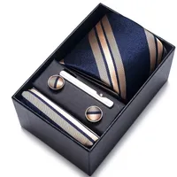 100% Silk Brand Tie Mandkerchief Cufflink Ensemble pour hommes Coldie de vacances Boîte de vacances Blue Gold Suit ACCESSOIRES SLIM MIDE Gravatas 220922