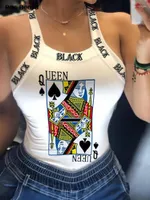 Women's Tanks Tank Tops Poker Spades Q Print Slim T Shirt Sexy Sleeveless Women Tshirt Elegant Back Bowknot Plus Size Straps Vest