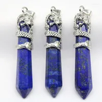 Collares colgantes 6pcs pendientes de drag￳n envuelto en gema natural de piedra lapisl￡zuli para joyas de bricolaje que hacen accesorios de collar de encantos