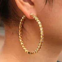 Hoop-Ohrringe 60 mm Punk Hoop-Earrings Gold plattiert braunen Strasskreis Hip Hop Big Set Trendy Schmuck für Frauen