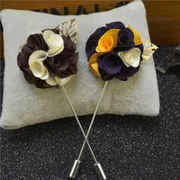 BoYuTe 10Pcs Fashion Fabric Gold Leaf Flower Brooch Pins Handmade Lapel Pin for Men Wedding Jewelry Christmas Decorations2573