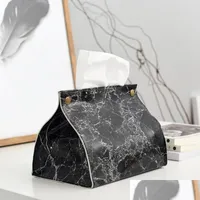 Tissue Boxes Napkins Box Container Pu Leather Marble Pattern Napkin Home Car Holder Towel Table Dispenser Decoration Papers C6 Soif Dhgoo