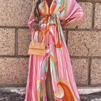 Casual jurken zomerprint vrouwen oversized vakantie strand boho lange cover-up vrouwelijke mouw losse tuniek 220921