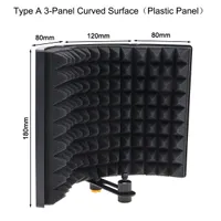 Plastic Microphone Isolation Shield 3-Panel Curved Surface Wind Screen Foldable 3/8&quot; and 5/8&quot; High Density Absorbing Foam