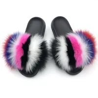 Sarsallya Fur Slippers Femmes Real Fox Fur Slides à la maison Sandales plates à fourrure femelle Femelle mignon House House Chaussures femme Luxury 2022