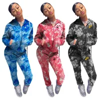 2022 Brand Women Embroidery Letter Tracksuits Winter Fall Hooded 2 Piece Set Tie Dye Jacket Pants Zipper Sports Suit Long Sleeve Outfits DHL 5994