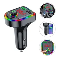 Car USB Charger Bluetooth 2 Port Aux Wireless Hand Kit FM Transmitter With Colorful Ambient Light LED Display MP3 Audio Music 278O