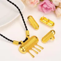 Latest Ethiopian Traditional Jewelry Set Necklace Earrings Pendant Ring 24k Yellow Gold Filled Eritrea Women's Fashion Habesh245Y