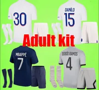 Soccer Set/Tracksuits Mbappe 7 Hakimi Sergio Ramos Wijnaldum PSGS Soccer Jersey 23 23 Maillots Football Shirt 2022 2023 Men Kit Set Uniform Enfants Adult Kit and