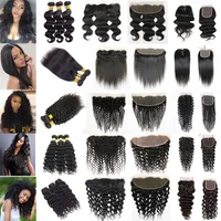 28 30 Inches Human Remy Hair Bundles With Lace Frontal Closure Straight Body Deep Water Loose Wave Jerry Kinky Curly Brazilian Vir286S