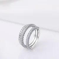 925 Sterling Silver Triple Band Pave Snake Chain Pattern Ring Fit Pandora Jewelry Engagement Wedding Lovers Fashion Ring2373