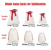 Sublimatie Kerstmis Santa Zakken Kleine middelste grote dubbele laag Christmas canvas Diy Blank Gift Bag Candy Tassen Herbruikbaar gepersonaliseerd voor kerstpakketopslag