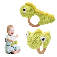 Toy Crochet Animal Rattle Dinosaur Wood Ring 0 12 month Babies Hand Bells Educational Teether Toys for Kids Baby Mobile Gifts 0922