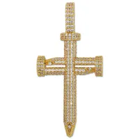 Bijoux Hip Hop Collier de croix ￠ ongles Diamond Pendant Gol Silver plaqu￩ glac￩ zircon avec cha￮ne de corde298m
