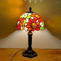 Настольные лампы ретро -лампа Tiffany E27 витражные абажуры средиземноморского стиля.