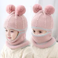 Beanie Skull Caps Beanies Baby Ring Hat Pompom Winter Children Hats Knitted Cute Cap for Girls Boys Warm Fleece Lining Earflap Kids 220922