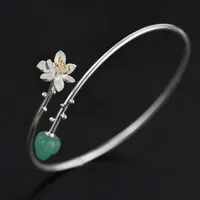 inature 925 Sterling Silver Natural Aventurine Lotus Flower Bracelets Barcels for Women Jewelry SH1907212572