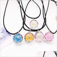 Anh￤nger Halsketten 9 Farben getrocknete Blumenh￤rke Anh￤nger Halsketten f￼r Frauen M￤dchen Schwarz Lederseilkette Glasball Charm Halskette P Dhdnu