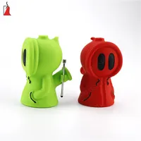 Cute pipe silicone ghost bubbler stash stainless steel spoon and oil jar glass water bong detachable hookah shisha blunt207V