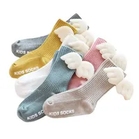 2022 New Baby Knee High Angel Wing Summer Autumn Cotton Solid Candy Color Kids Toddler Short Socks for children 0923