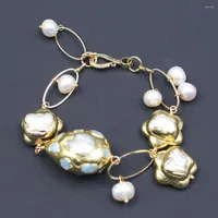 Strand Guaiiguai Jóias azul Larimar Nugget Real Stone Freshwater White Keshi Pearl Bracelet 8 "Mada para mulheres