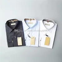 Designer Mens Formal Business Shirts Casual Shirt Långärmad skjorta Luxury Men's Tops Fashion Society Black Solid Slim Fit Letter Print Stripe