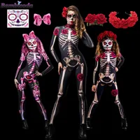 Special Occasions Adult Sexy Women Scary Ghost Costume Rose Skeleton Halloween Devil Jumpsuit Kids Baby Girl Carnival Party Day of The Dead 220922
