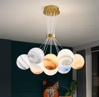 Nordic Planet Moon Chandelier Lamps Designer Creative Dining Room Bedroom Lamp Bubble Ball Net Red Ins Living
