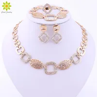 Wedding African Beads Jewelry Sets Collar Necklace Earrings Bracelet Fine Ring For Women Gold Plated Party Accessories258c