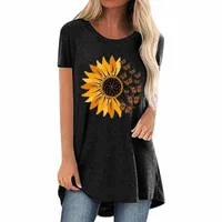 novelty Sunflower Butterfly Print T-shirt Aesthetic Tops Casual Loose Short Sleeve Fuuny Graphic Tee Streetwear Clothes A40 Women's 200h#