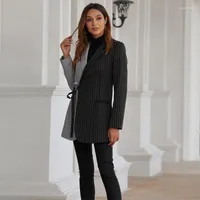 Women&#039;s Suits Liva Girl Ins Style Autumn Design Split Joint Lattice Irregular Blazers High Waist Long Fund Loose Coat Woman