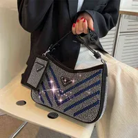 Evening Bags Shining Diamonds Single Shoulder Bags For Women 2022 Luxury Designer Handbag Large Capacity Flat Shape Underarm Purses And Bags T220922