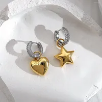 Hoop oorbellen FlashBuy Trend Micro ingelegd zirkon hart pentagram asymmetrisch voor vrouwen gouden kleur sieraden tiener cadeau