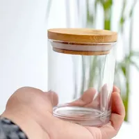 Sublimazione fai -da -te lattina di bicchiere da 6oz con vetro con coperchio di bambù Candela per alimenti contenitore di stoccaggio alimentare trasparente cucina in casa glassata Portali B0923