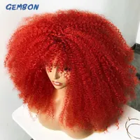 Human Hair Capless Wigs Short Hair Afro Kinky Curly Wig With Bangs Loose Synthetic Cosplay Fluffy Natural Wigs For Black Women Dark Brown 18"GEMBON W220923