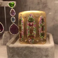 Bangle Godki Big Fashion الفاخرة الكفة الجريئة للنساء حفل زفاف Multi Zirconia Crystal CZ Dubai Gold Color Bracelet 2022