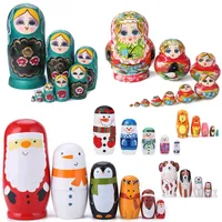 Christmas Toy Supplies Russian Dolls Matryoshka Cartoon Snowman Wooden Toys Nesting Doll Handicraft Children Gifts Candy Box Decor 220922