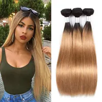 Peruvian Straight Human Hair Weaves Ombre 2 Tones 1B 27 Color Double Wefts 100g pc Can Be Dyed Bleached235a