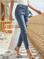Die Jeans für Frauen riss die elastische hohe Taille schlanke Bleistifthose Skinny Damenhosen