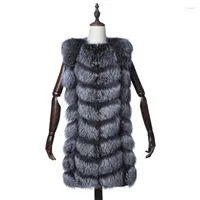 Women's Fur Women's & Faux Natural Silver Vest Women 2022 Striped Fashion Sleeveless Wide-waisted Real Double-faced Waistcoat For Lady