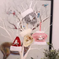 Christmas Decorations 1pc Mini Knitting Wool Cap Sock Cartoon Fluffy Tree Hanging Drop Ornament El Year Decor Xmas Pendants