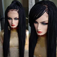 200density full Micro Box Braids wig black brown burgundy blonde color Synthetic Braiding Hair wig africa women style lace front b203C