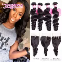 Brazilian Virgin Hair with closure Extensions 4 Bundles Brazilian Loose Wave With 4x4 Lace Closure Unprocessed Remy Human Hair Wea2444