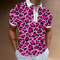 قميص رجال البولو للرجال 2022 الفهد طباعة رجل ملابس قصيرة الأكمام بولو تيز المنعطف على انخفاض السوستة